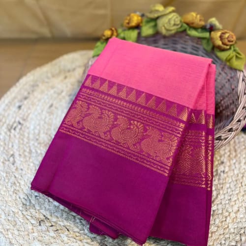 Chettinad cotton pink saree without blouse