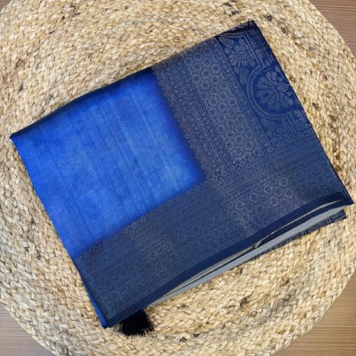 Elegant Blue Kanjivaram-Inspired Saree with Rich Zari Detailing