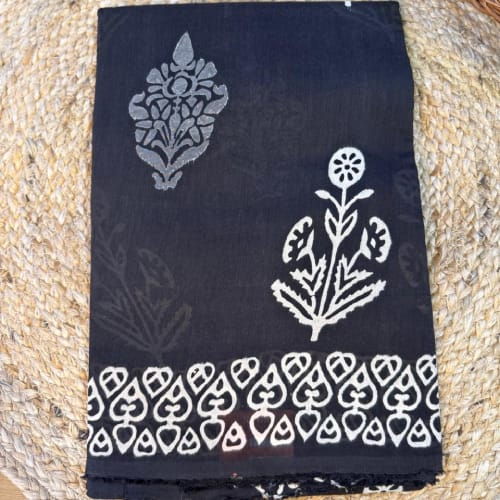 Jaipur Cotton black with white saree