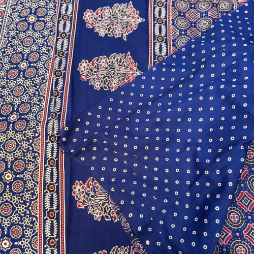 Jaipur Cotton Dark blue with red saree - Image 2