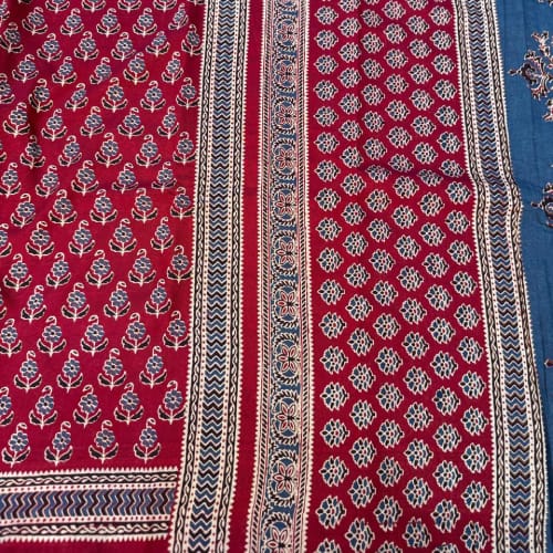 Jaipur Cotton Red with blue saree - Image 2
