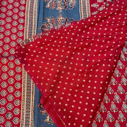 Jaipur Cotton Red with blue saree - Image 3