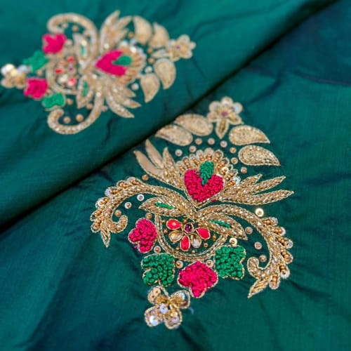 Emerald Green Minimal Zari Border Silk Cotton Blouse - Image 2
