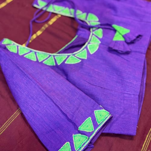 Royal Violet Geometric Cutwork Silk Blouse