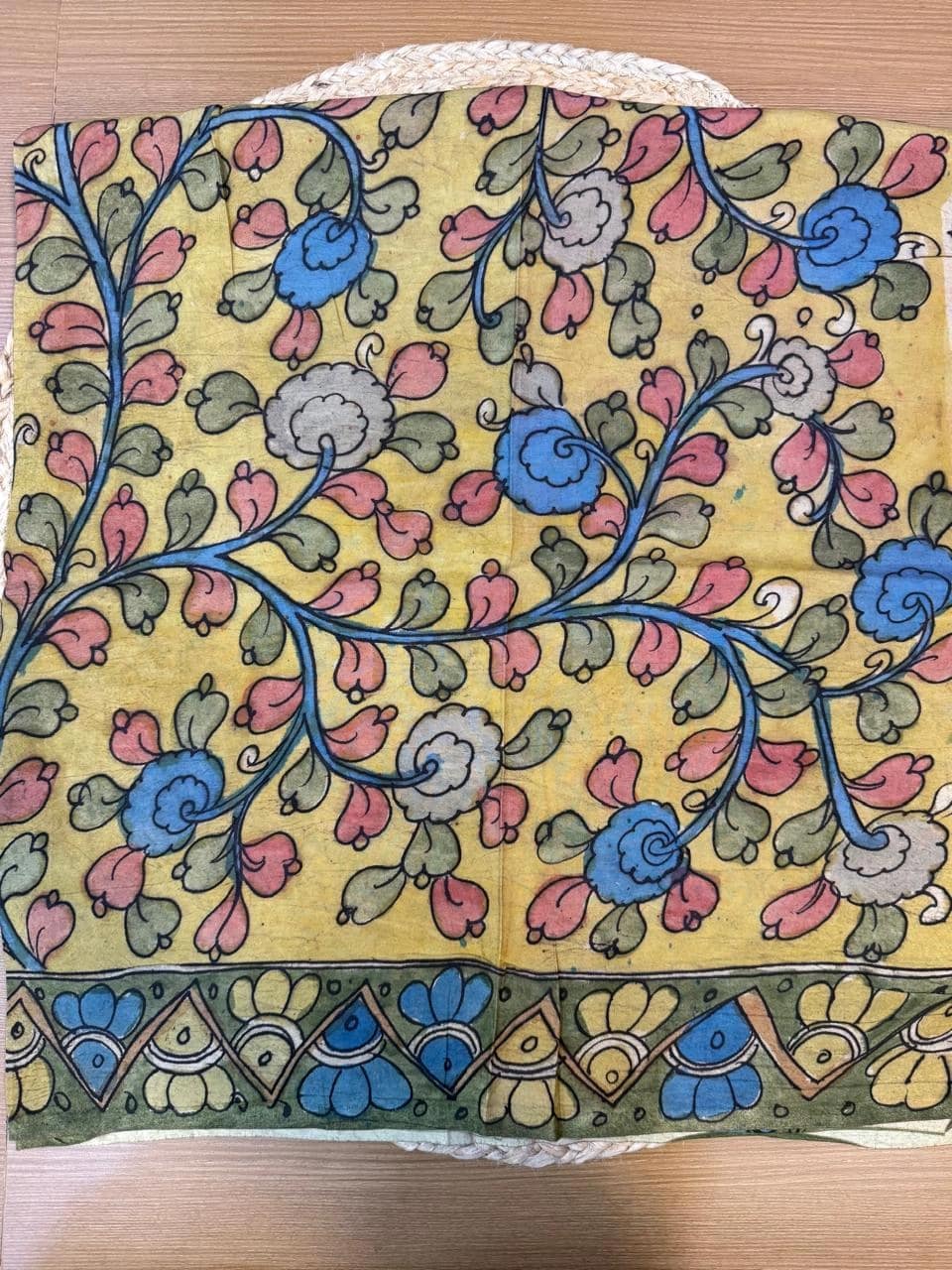 Yellow Heritage Kalamkari Blossom Blouse 1 mtr (long panna saree width) - Image 3
