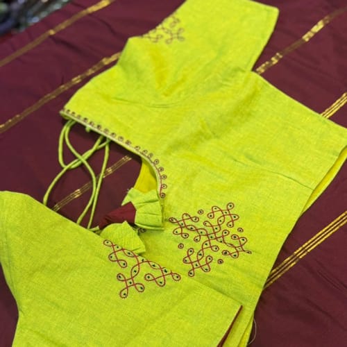 Lime Knot Heritage Hand-Embroidered Blouse