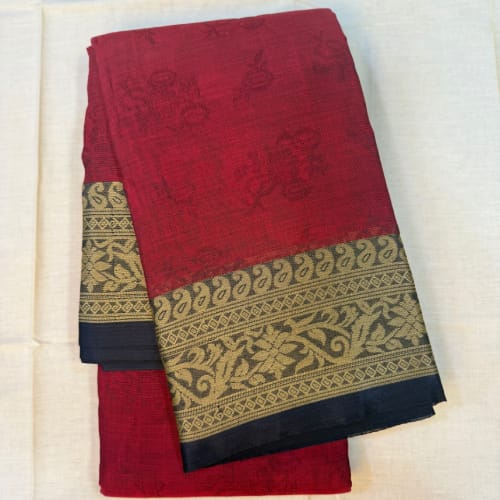 Classic Maroon Silk Saree with Navy Blue & Antique Gold Zari Border