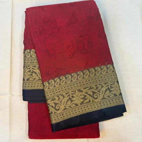 Deep Navy & Rani Pink Silk Saree with Antique Gold Zari Border